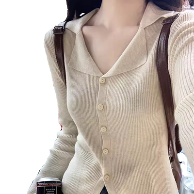 翻领polo衫针织开衫上衣毛衣女士