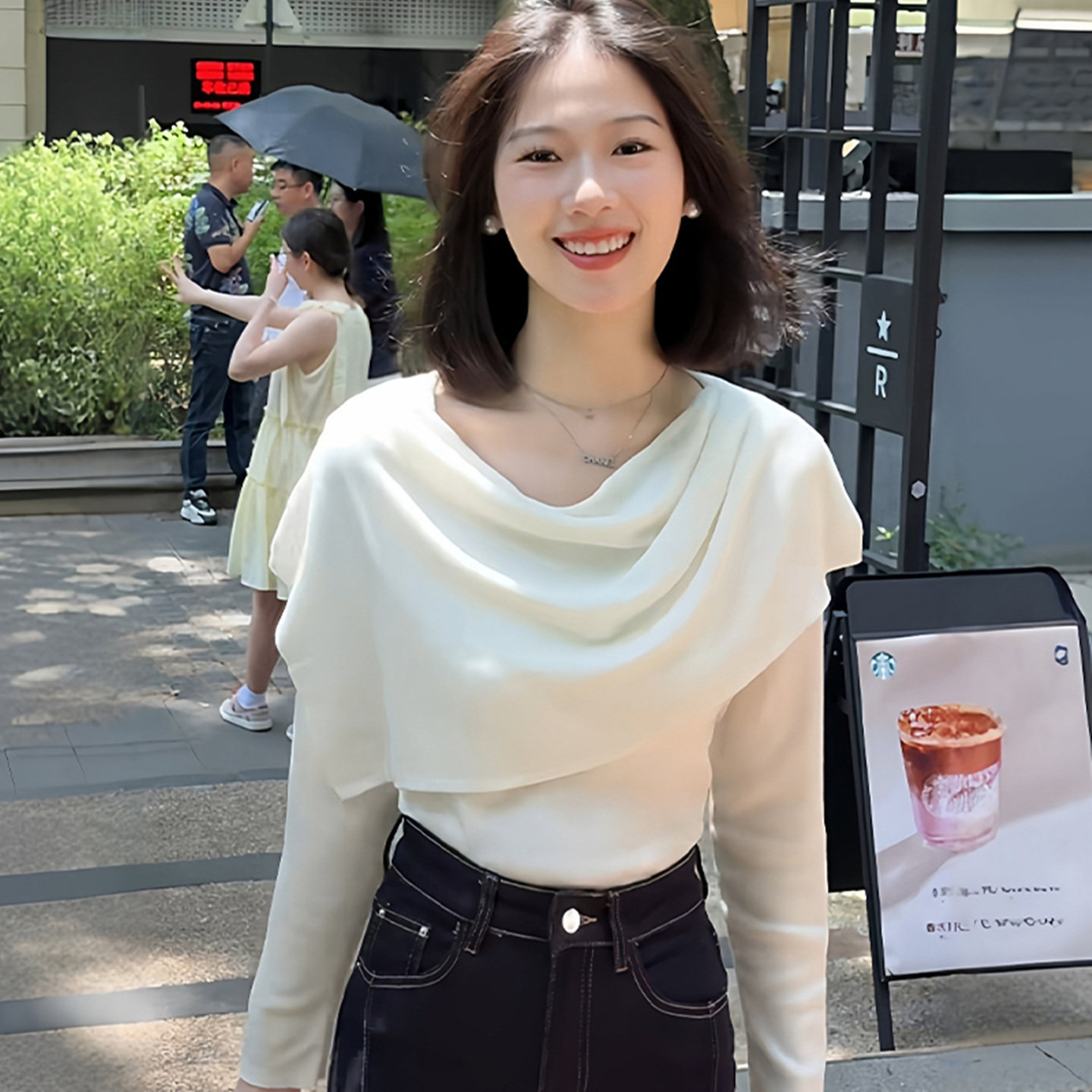 韩系斗篷披肩长袖针织衫女2025秋冬新款修身叠穿荡领打底毛衣上衣