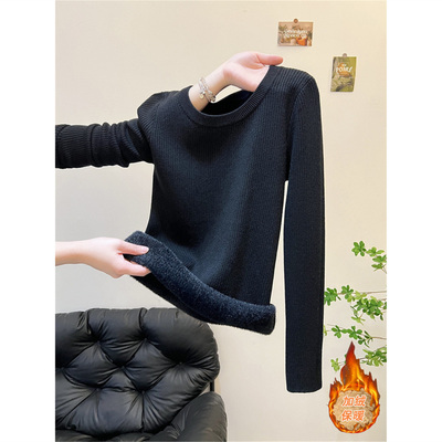 加绒加厚毛衣女内搭针织打底上衣