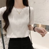 显瘦百搭肌理感小个子短款 正肩t恤女短袖 修身 2026新款 上衣潮 夏季