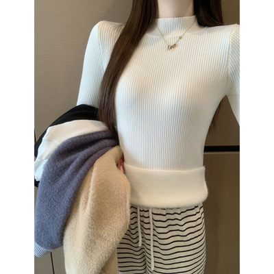 加绒加厚半高领毛衣女中领打底衫