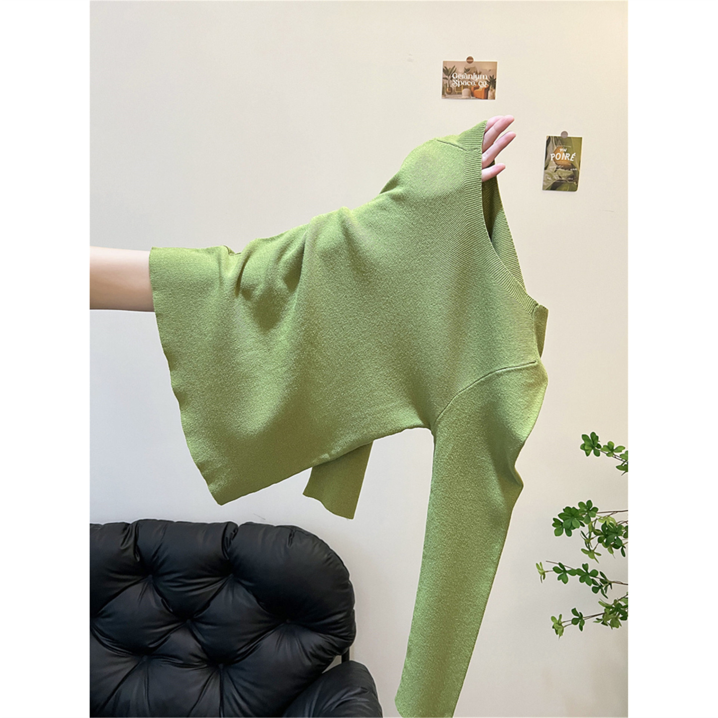 绿色圆领毛衣女内搭针织衫上衣潮