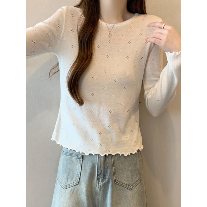木耳边白色毛衣女内搭春秋薄款设计感小众镂空修身打底针织衫上衣,女装/女士精品,毛针织衫,淘宝优惠券,粉丝福利购,淘宝优惠卷