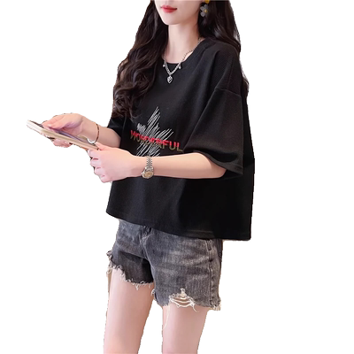 设计感小众短袖t恤女夏季2025新款韩版宽松华夫格小个子短款上衣