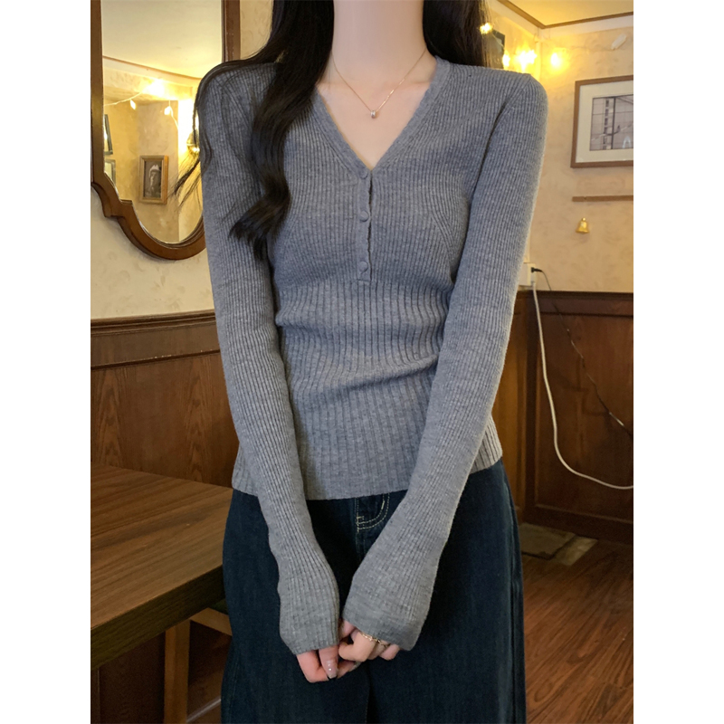 高级感内搭长袖v领打底衫毛衣女