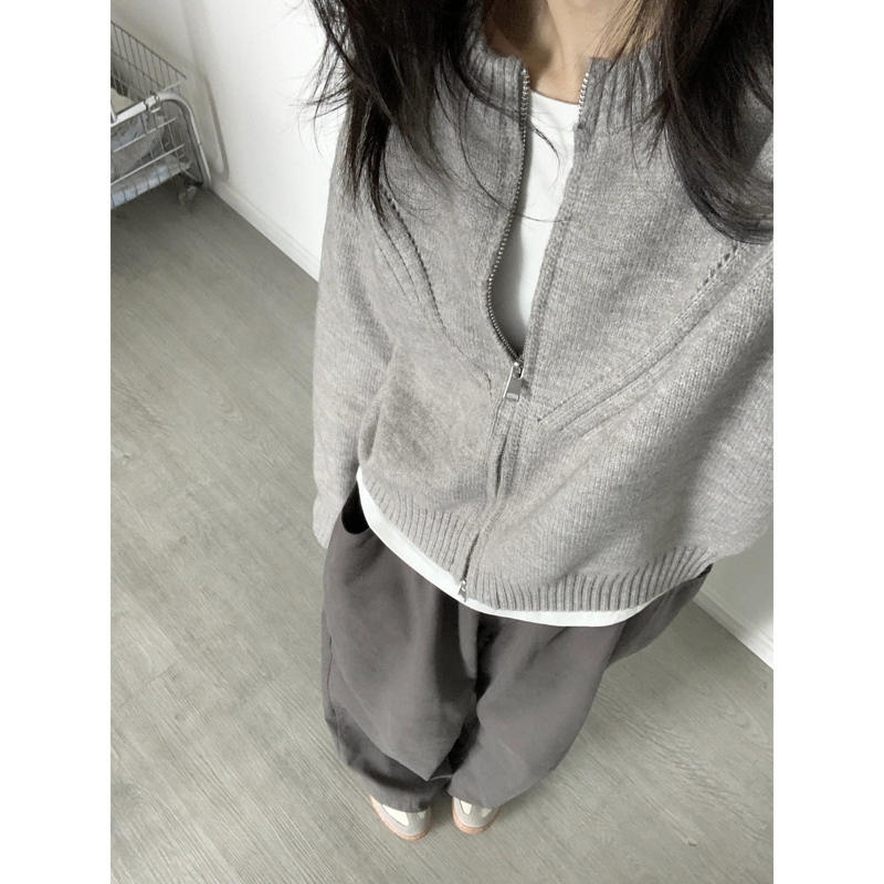 日系慵懒针织开衫拉链毛衣外套女
