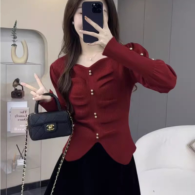 褶皱内搭打底针织衫上衣毛衣女潮