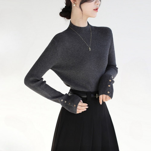 法式气质半高领针织打底衫女长袖