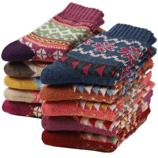 加厚保暖名族风民族风情袜子女秋冬季妈妈奶奶老人中老年毛线女袜