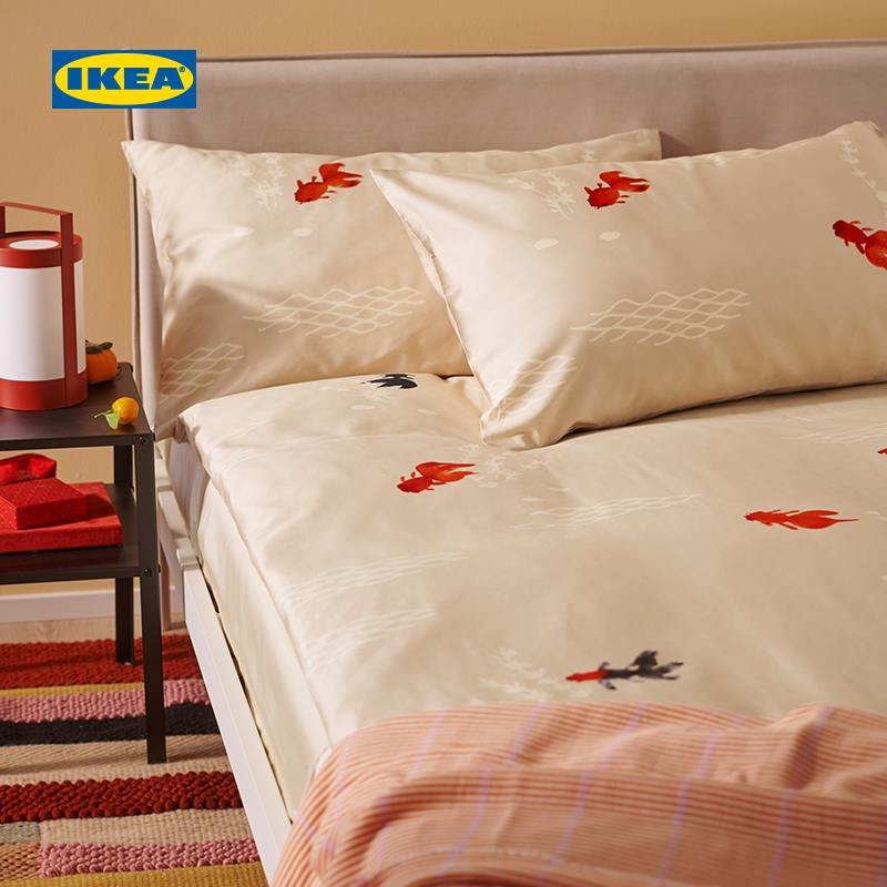 【新品】IKEA宜家FOSSTA弗斯达纯棉被套枕套床上用品3件套可机洗