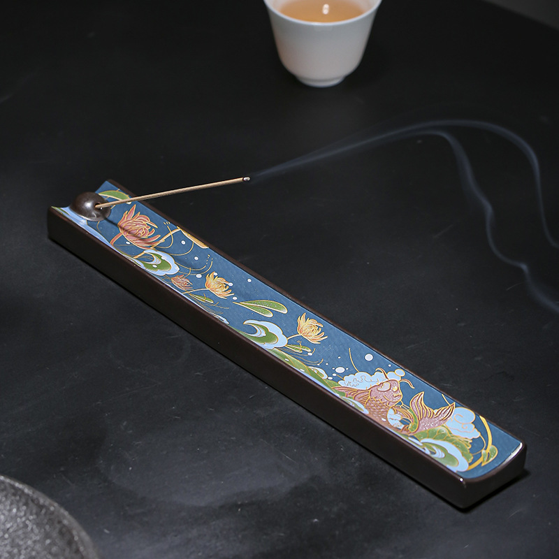 珐琅线香插 香道家用茶道熏香炉 卧香禅意家居创意陶瓷摆件 a1060