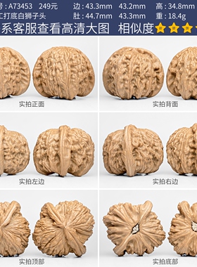 文玩核桃精品白狮子核桃一物一图A73453手工打底闷白矮桩球白43mm