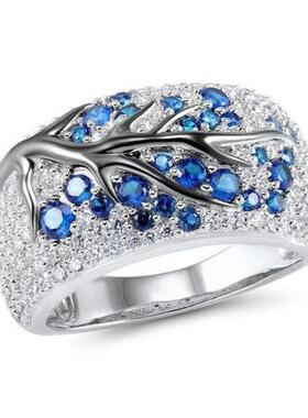 厂家直销新款镀金分色树枝对戒创意镶嵌钻石戒指梅花女士画油爆款