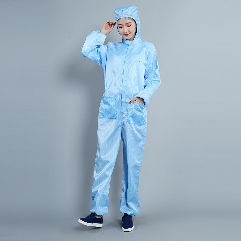 防静电连体服带帽带口袋防尘无尘服静电衣连体连帽加口袋喷漆爆款