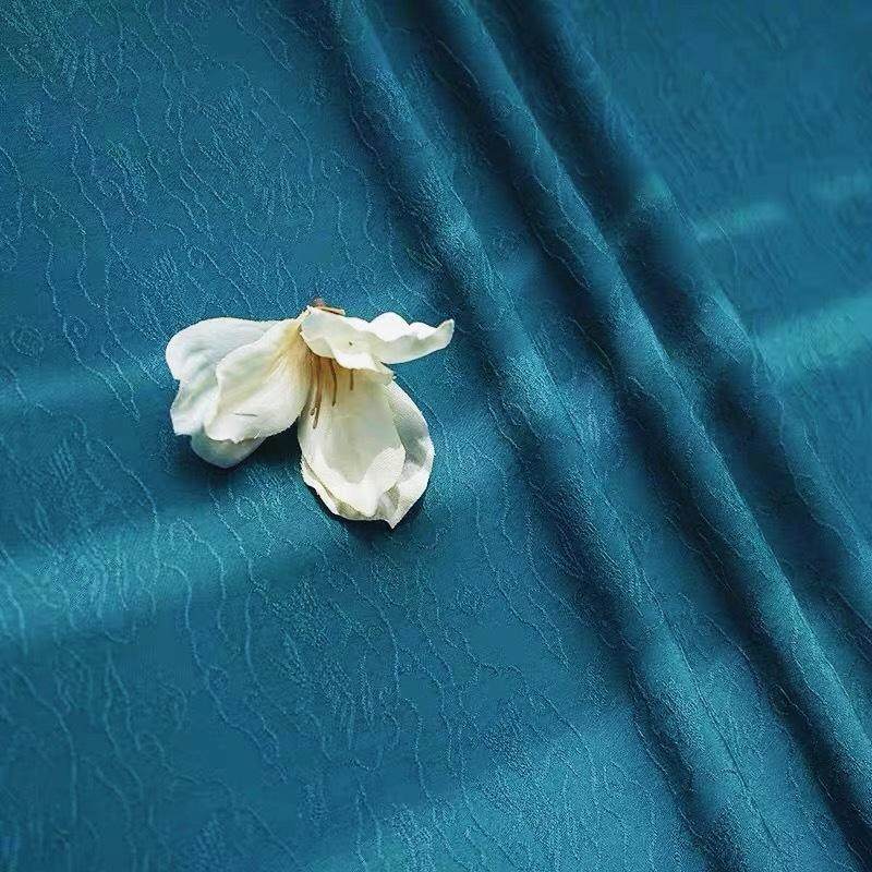 暗纹汉服布料 30松石蓝古风雁衔苇提花连衣裙居家服人棉绵绸爆款