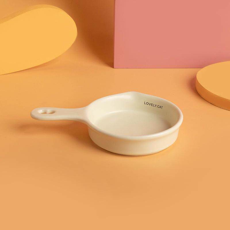 韩国bd同款平底锅猫碗陶瓷慢食碗单柄饮水碗防黑下巴罐头碗宠爆款