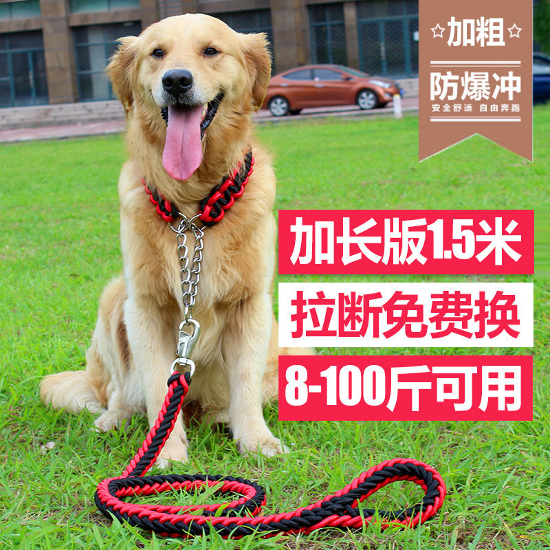 金毛狗狗牵引绳p绳防咬训练中大型犬遛狗绳防爆冲宠物用品项圈链