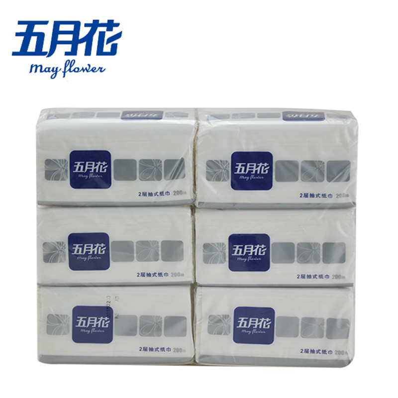 五月花A1913SS 200抽双层6包/提面巾纸 抽纸 商务用纸200抽