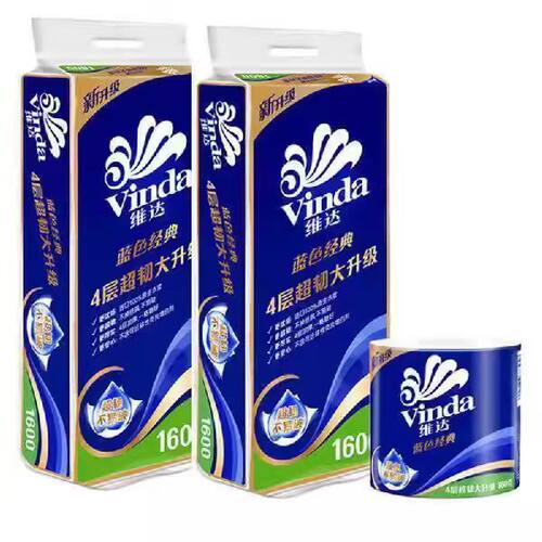 维达160克卷纸V4080蓝色金典卷纸4层超韧10卷/提有芯卷纸2提