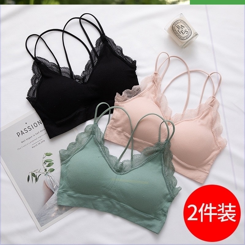 2020美胸吊带性感交叉抹胸内衣女无钢圈交叉带蕾丝裹胸式吊带时尚