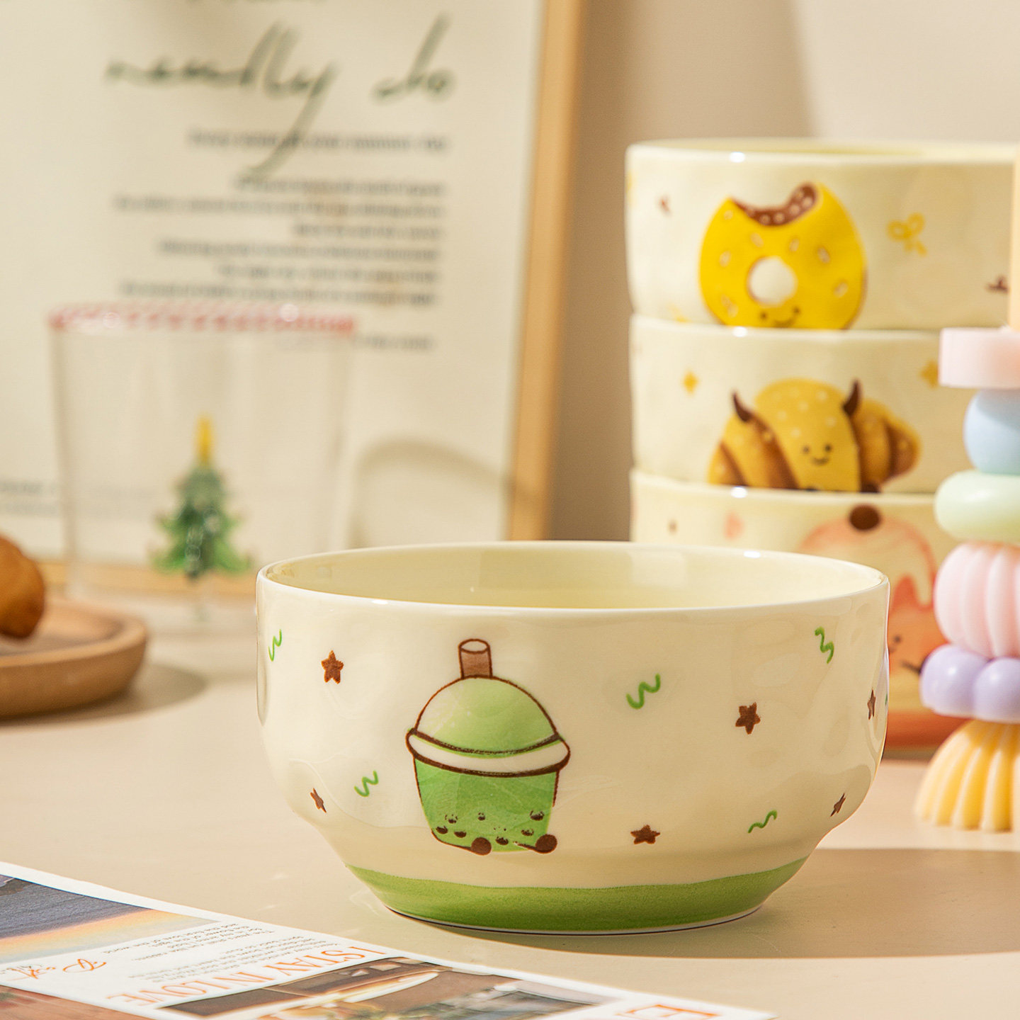 卡通可爱陶瓷碗家用手绘碗具套装