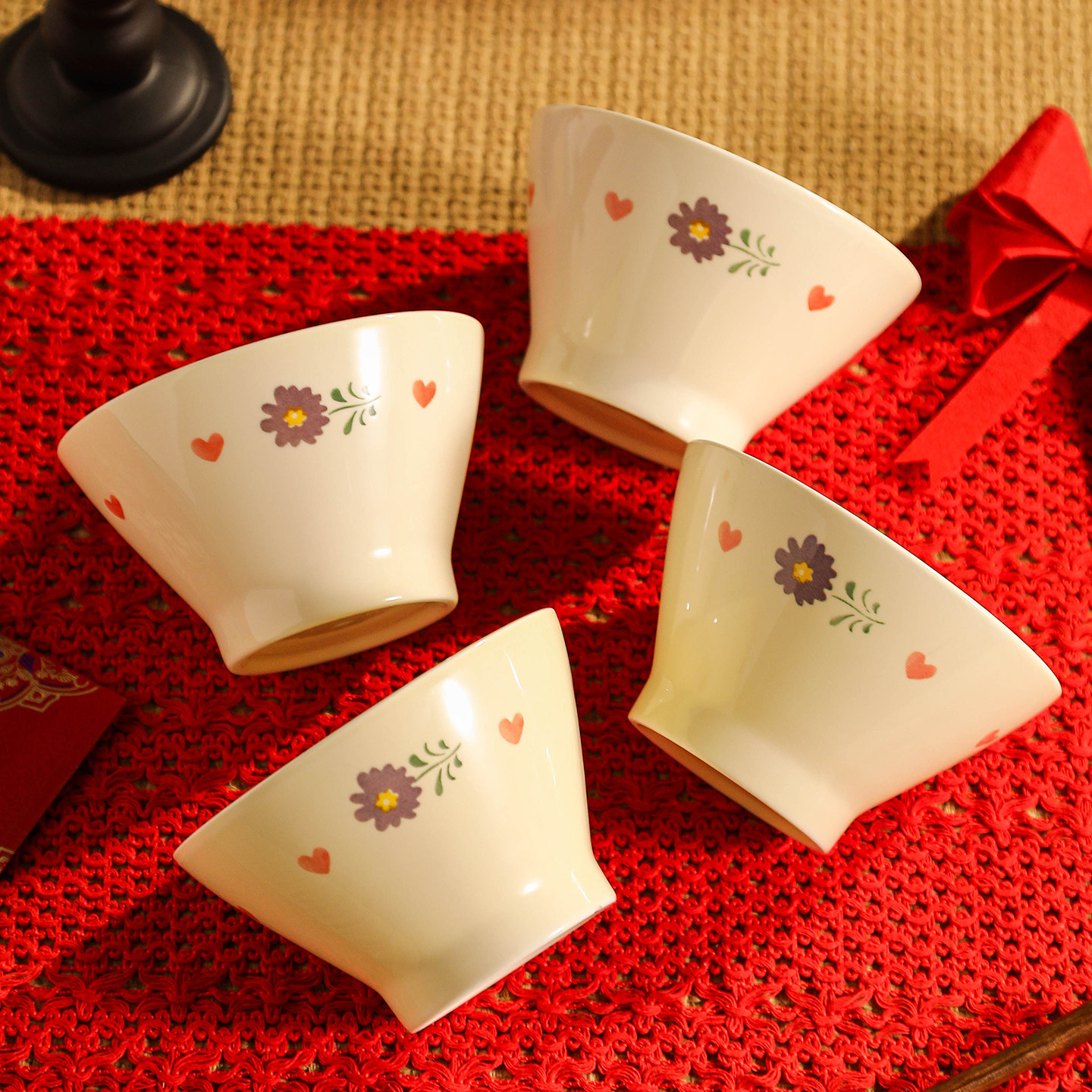 少女心斗笠碗陶瓷碗花朵爱心图案家用饭碗甜品碗釉下彩餐具,餐饮具,碗,淘宝优惠券,粉丝福利购,淘宝优惠卷