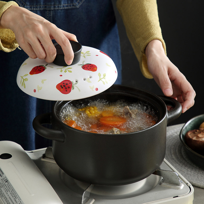 草莓陶瓷砂锅煲汤家用锅燃气天然气明火粥锅煲仔饭炖汤煲炖锅菜煲
