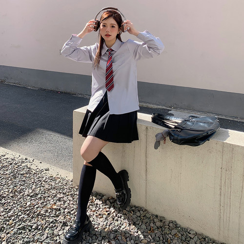 胖mm长短袖学院风大码衬衫jk