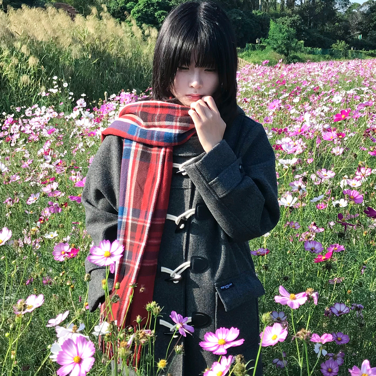 jk牛角扣大衣校供感秋冬灰色连帽