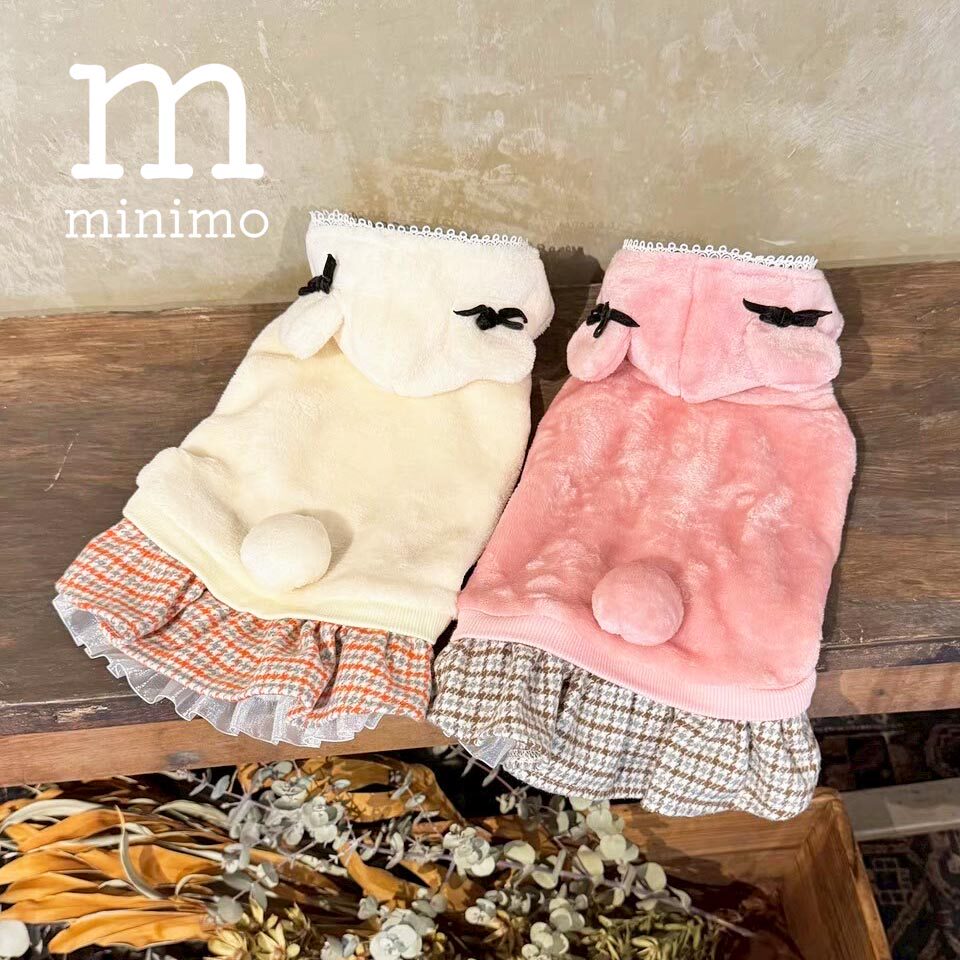 日代日本minimo宠物秋冬新款加绒加厚保暖带帽约克夏小型犬连衣裙
