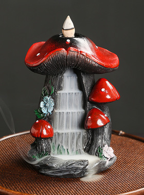 跨境 树脂檀香炉家居摆件 创意蘑菇北美风格倒流香香炉工艺礼品