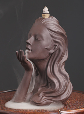 ins北欧现代简约人脸面具紫砂倒流香炉 创意欧美人体香炉家居摆件