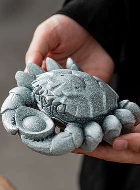 创意青砂石摆件富甲天下螃蟹家居桌面装饰茶宠茶玩摆件鱼缸造景