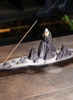 紫砂檀香炉香座香插回流香熏炉创意高山流水倒流香炉家居摆件