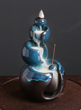 陶瓷倒流香炉家居摆件香插创意窑变蓝色左右逢源宇宙星球倒流香炉