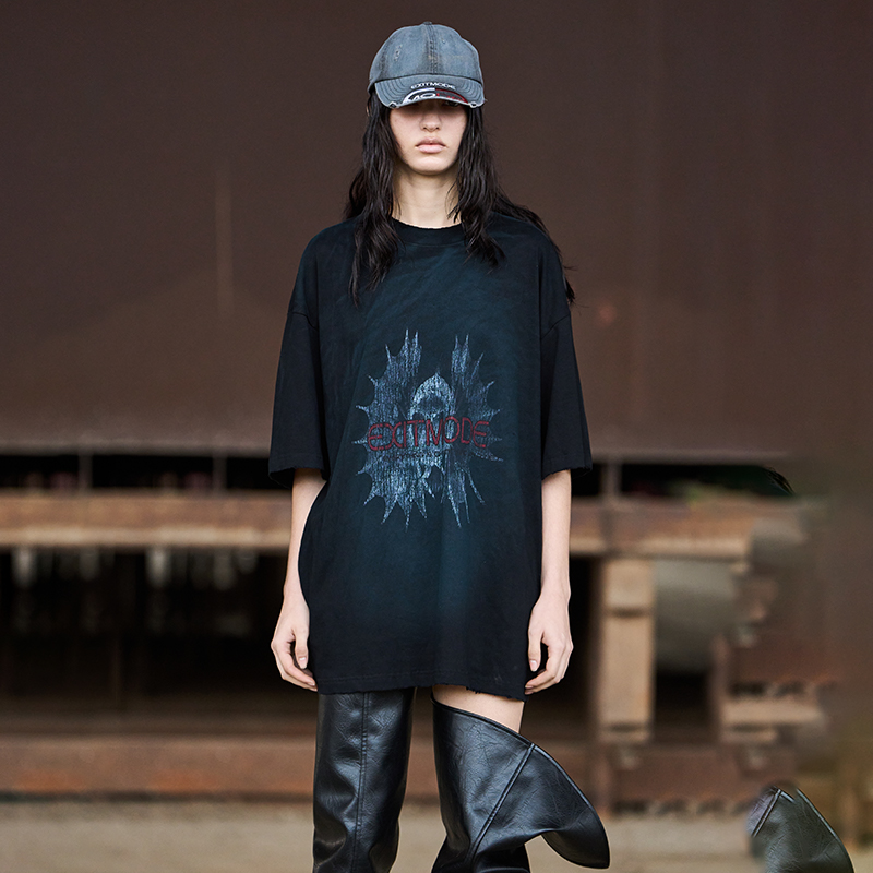 EXITMODE生物鱼水洗做旧T恤