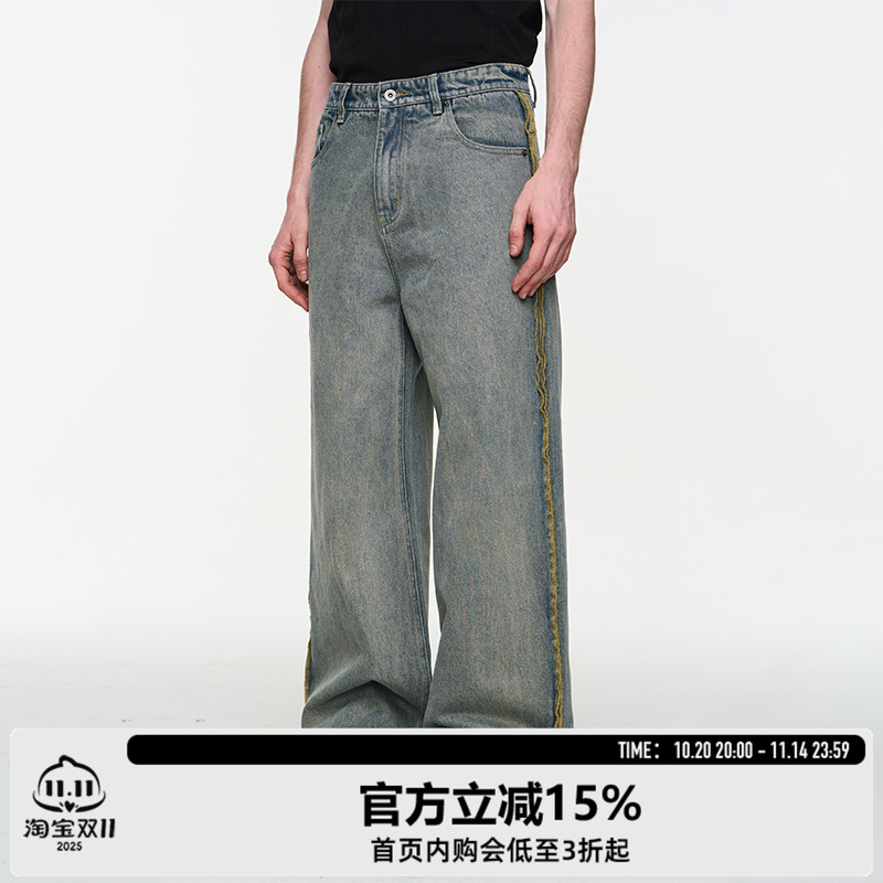 BLINDNOPLAN24SS 反面压线水洗做旧牛仔长裤