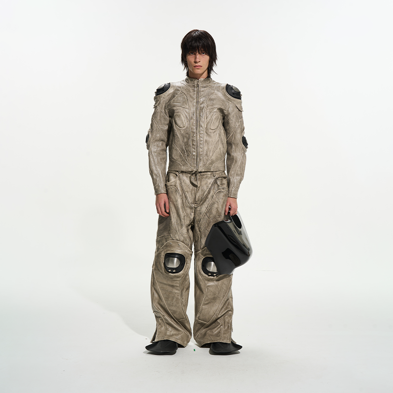 重工金属护甲机车服皮夹克外套