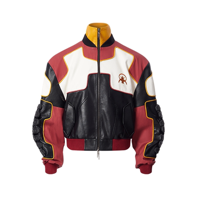 重工脊柱装置宽松拼色机车夹克