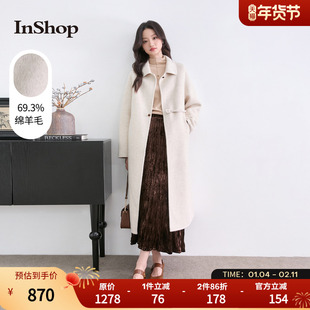 【商场同款】INSHOP新款女温柔高级长款毛呢外套简洁百搭显瘦大衣