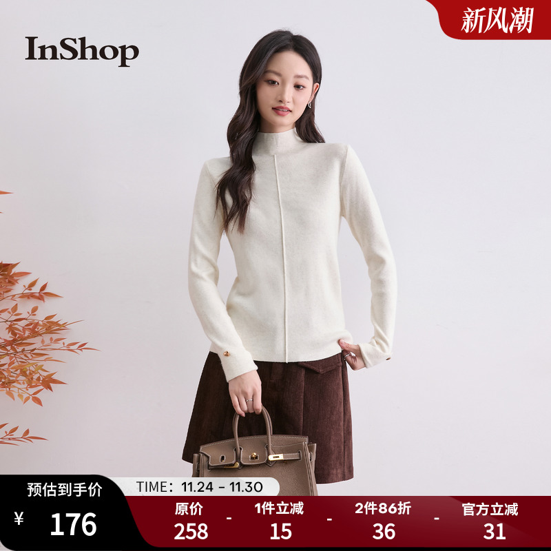 InShop【商场同款】新款女优雅温柔修身毛衣半高领保暖长袖上衣