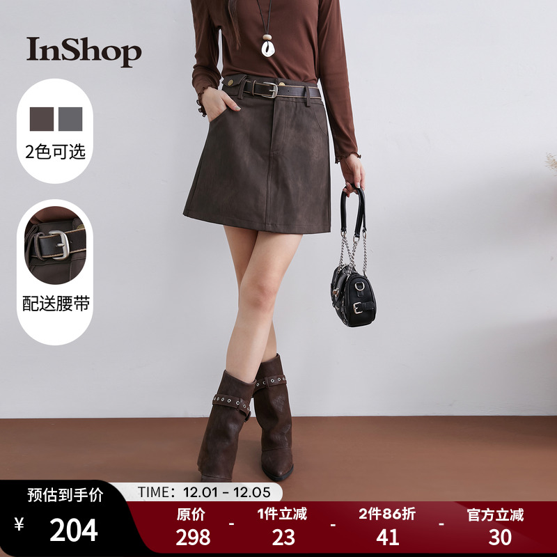 【商场同款】InShop新款女复古百搭a字半身裙都市显瘦甜酷短裙