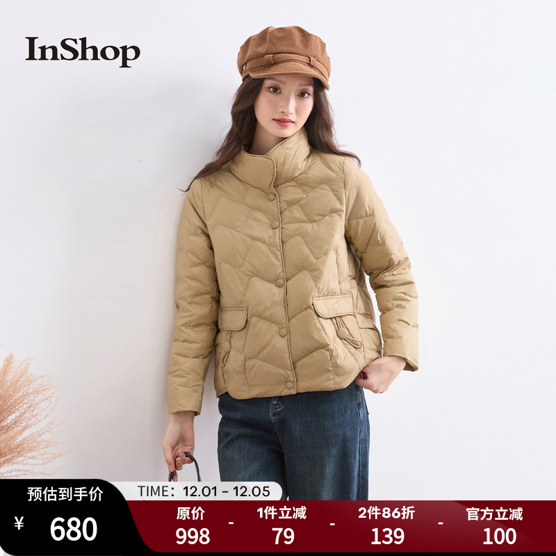 【商场同款】INSHOP新款女都市轻盈羽绒外套高领保暖鸭绒短外套