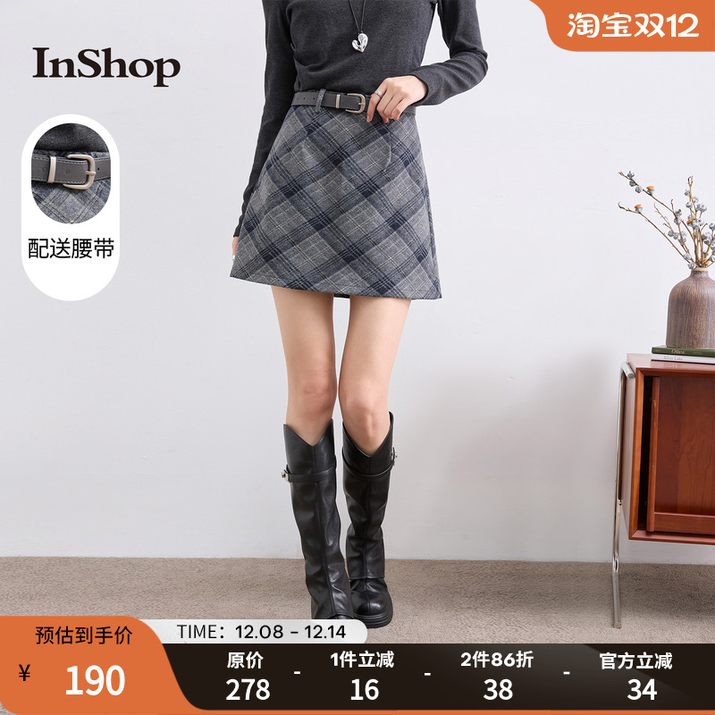 【商场同款】INSHOP新款女活力少女感a字半身裙显瘦格纹短裙
