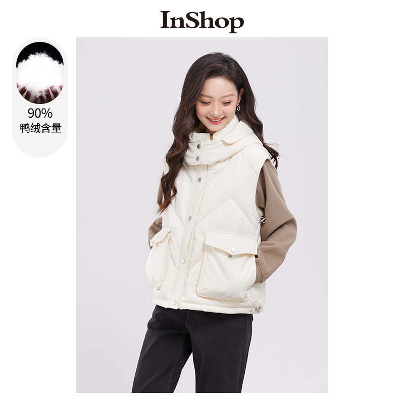 【商场同款】INSHOP新款时尚羽绒服女可调节松紧抽绳显瘦马甲上衣