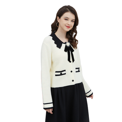 【商场同款】INSHOP新款俏皮花瓣娃娃领毛衣女少女感撞色短上衣