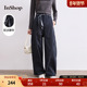 商场同款 INSHOP新款 女优雅时髦工装 风休闲裤 宽松丝巾腰绳长裤