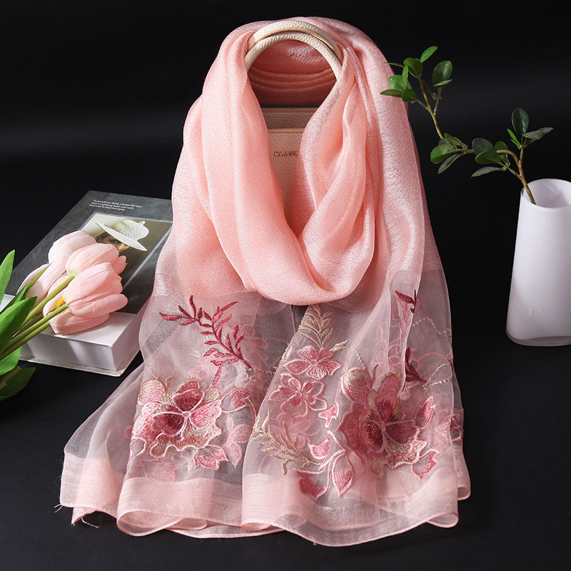 春秋冬季手工刺绣女款混纺丝围巾