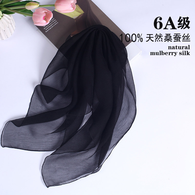 压皱黑色春秋夏季小丝巾薄款图片