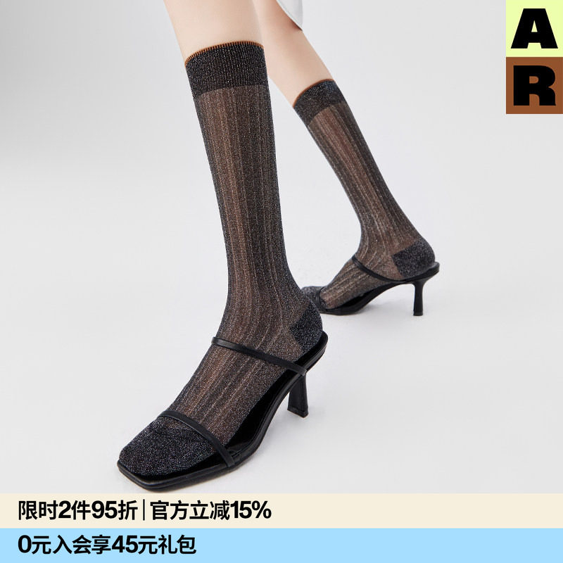 AR渐变亮光丝朦胧水晶小腿袜/轻薄透气显瘦高筒袜2026新款堆堆袜